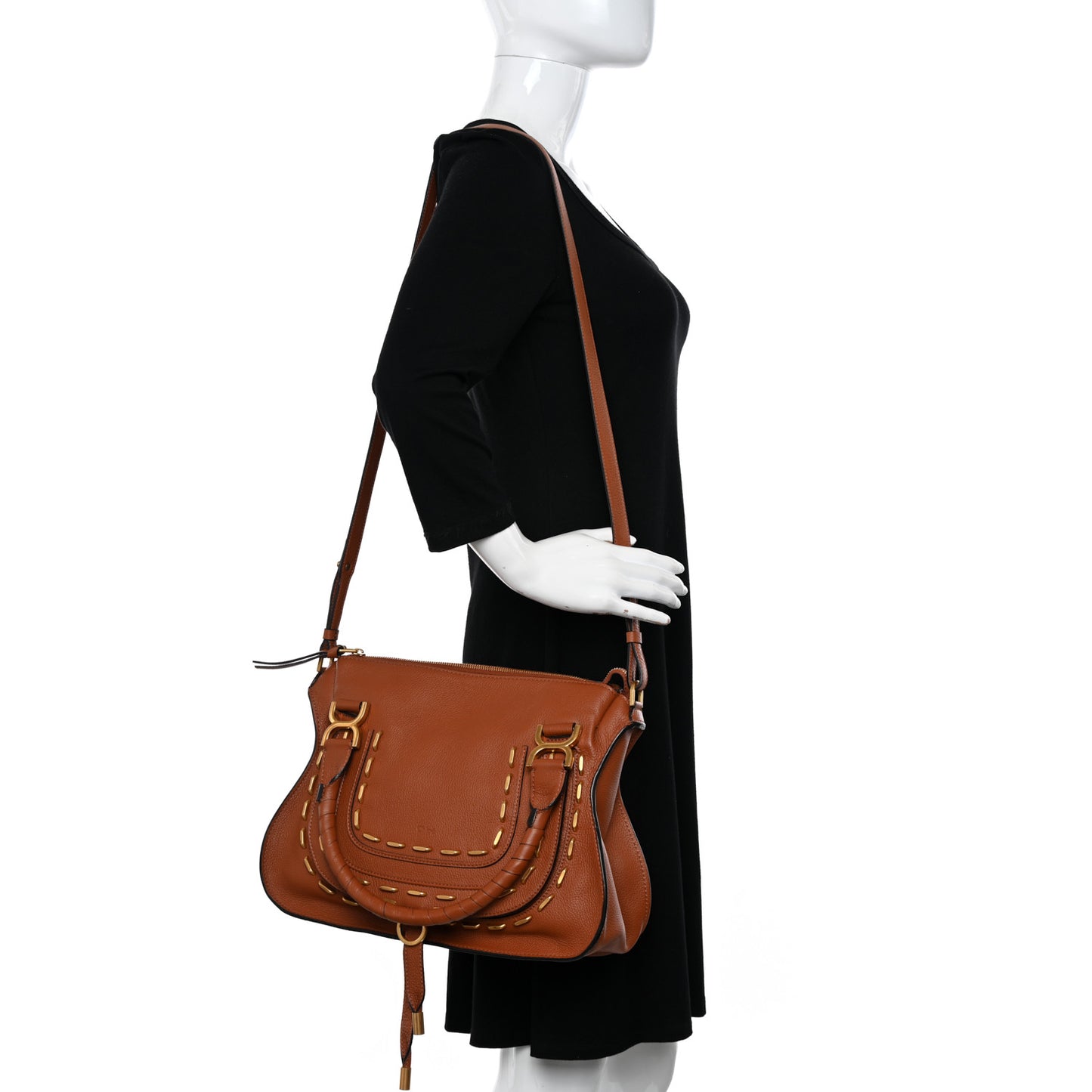 Calfskin Studded Medium Marcie Double Carry Tan