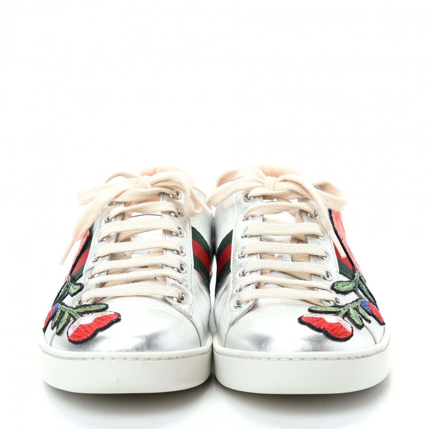 Metallic Calfskin Floral Embroidered Ace Sneakers 39.5 Silver