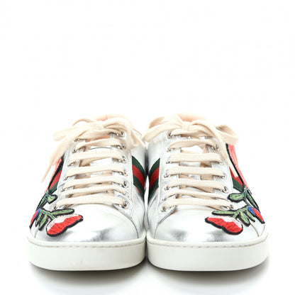 Gucci Metallic Calfskin Floral Embroidered Ace Sneakers 39.5 Silver 2 of 11
