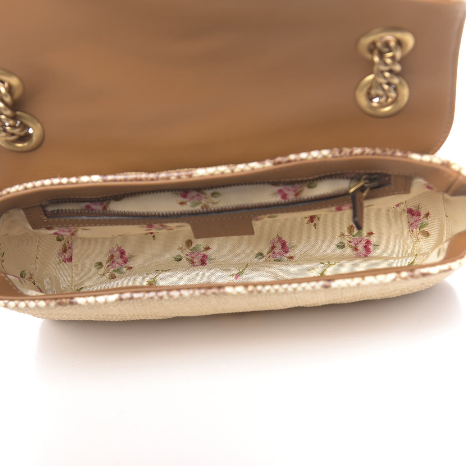 Gucci Raffia Elaphe Matelasse Small GG Marmont Shoulder Bag Natural Cream Brown 5 of 11