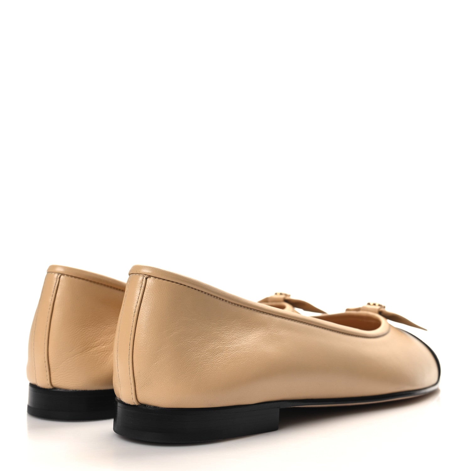 Chanel Lambskin Grosgrain Cap Toe Pearl CC Ballerina Flats 40 Beige Black 4 of 9