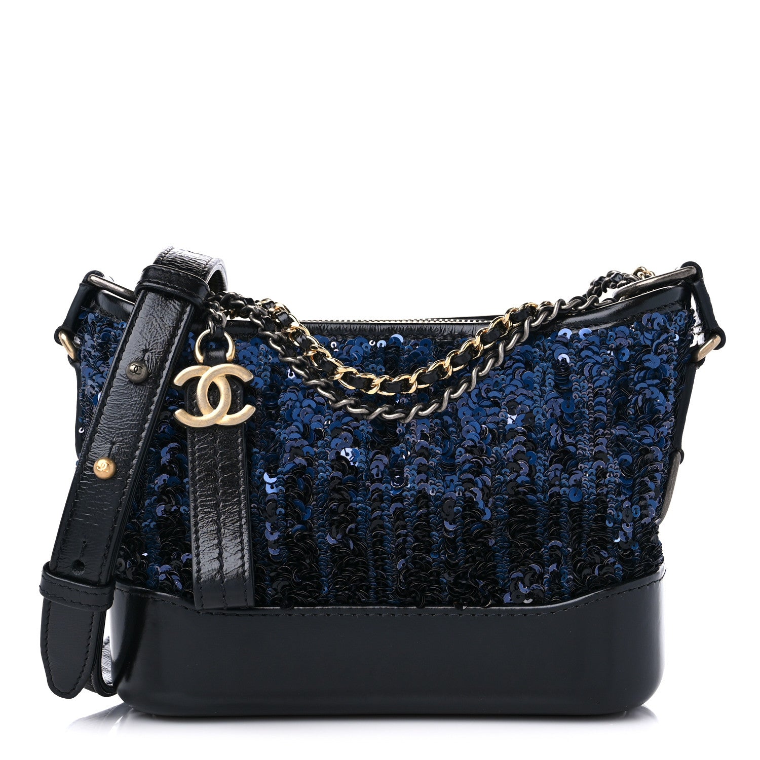 Chanel Sequin Calfskin Small Gabrielle Hobo Black Blue 1 of 9