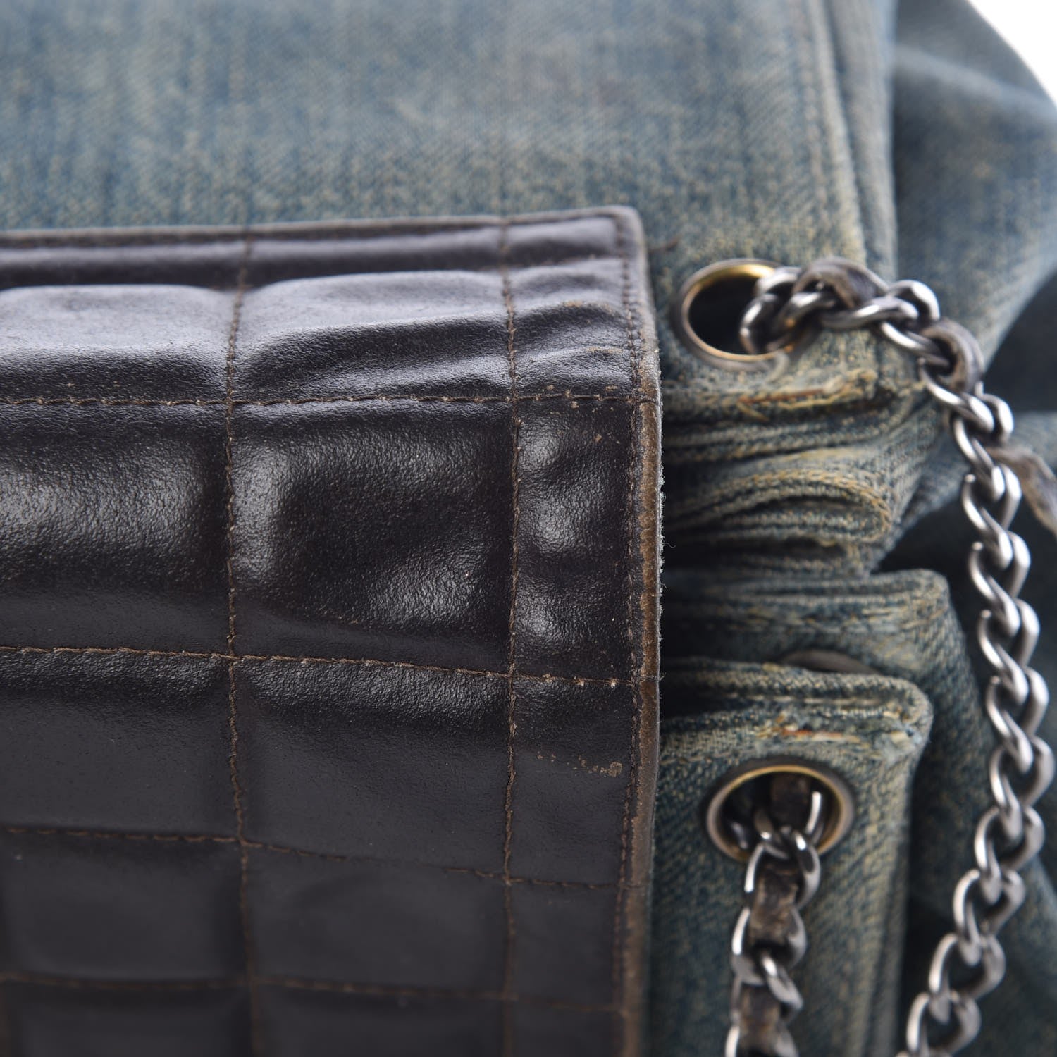 Chanel Denim Lambskin Chocolate Bar Accordion Flap Brown 18 of 20