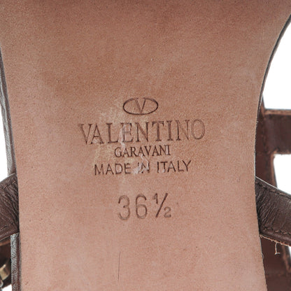 Valentino Garavani Calfskin Rockstud Rolling Ankle Wrap Flat Thong Sandals 36.5 Cacao 6 of 7