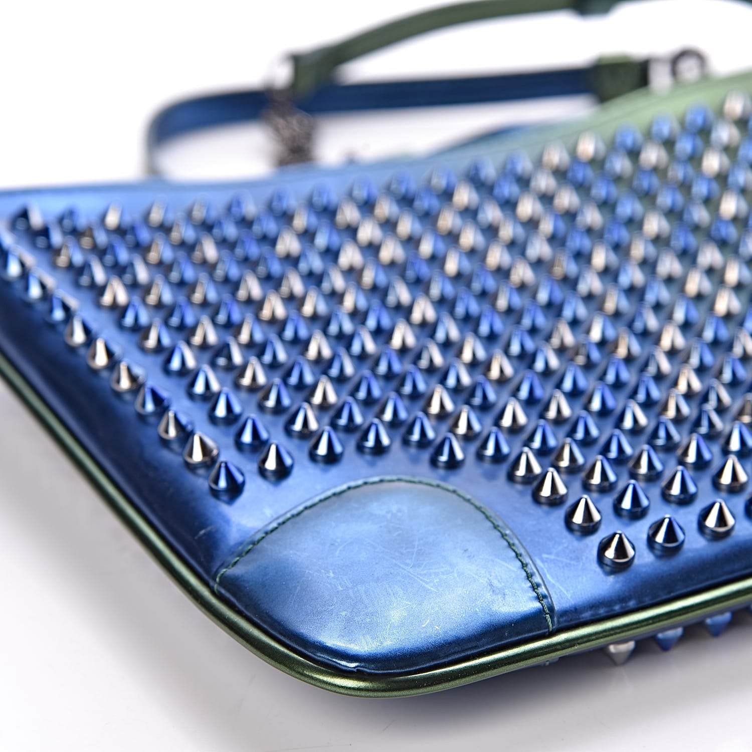 Christian Louboutin Patent Scarabe Loubiposh Spikes Chain Clutch Ocean Amazon 8 of 11