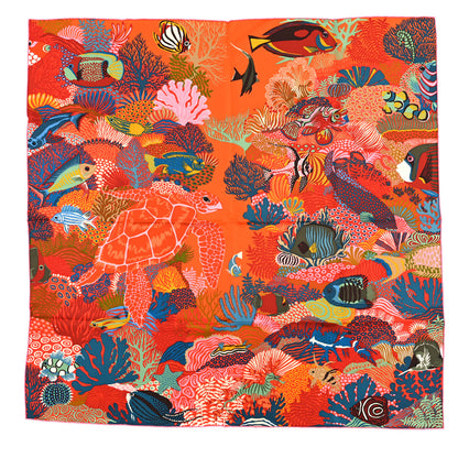 Hermes Silk Under The Waves Scarf 90 Orange Vert Rose 1 of 3