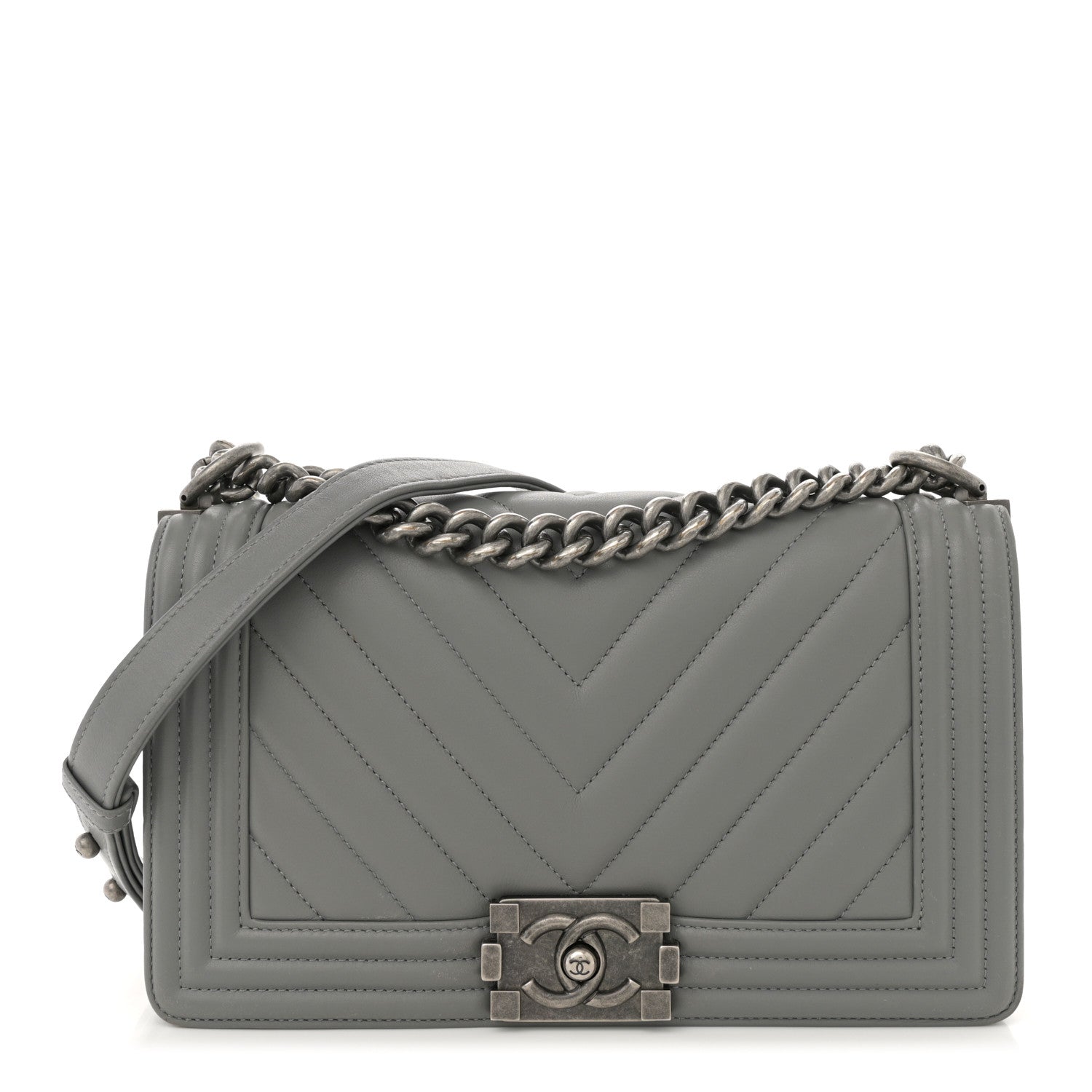 Chanel Calfskin Chevron Quilted Medium Boy Flap Grey 1 of 12
