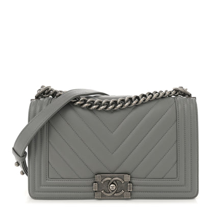 Chanel Calfskin Chevron Quilted Medium Boy Flap Grey 1 of 12