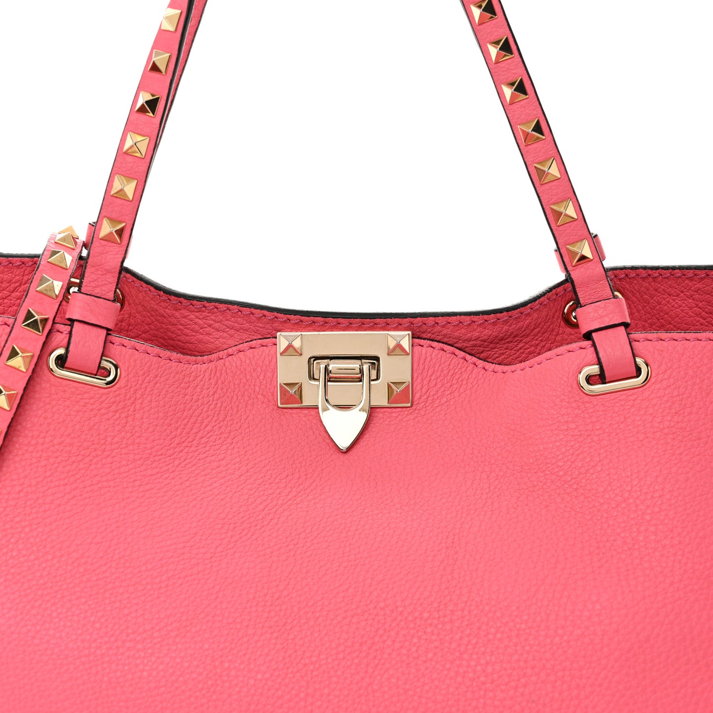 Pebbled Calfskin Medium Rockstud Tote Fuxia Fluo