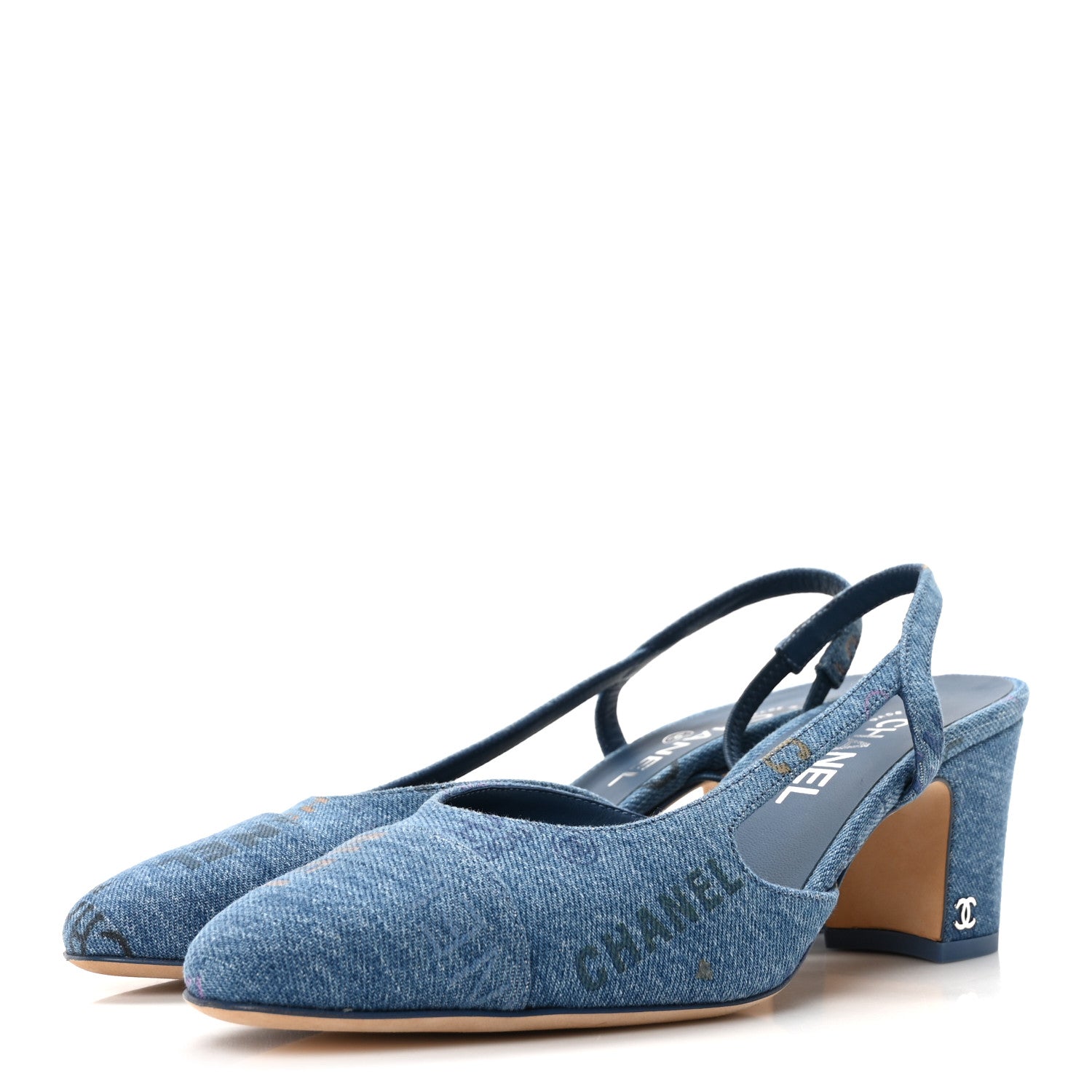 Chanel Denim Cap Toe Denim Mood Slingback Pumps 39 Blue Multicolor 4 of 8