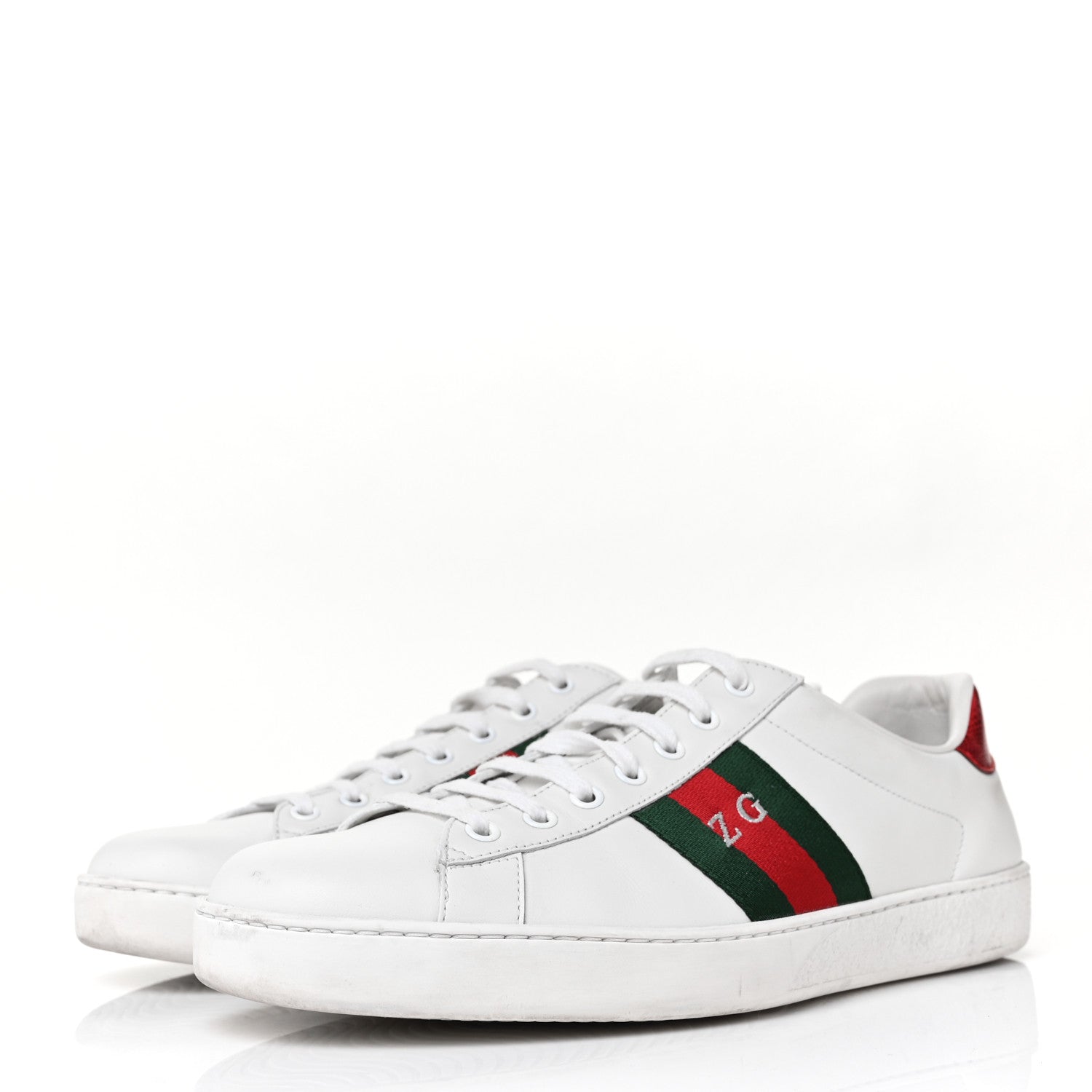 Gucci Calfskin Ayers Web Mens Ace Sneakers 10.5 White Green 3 of 9