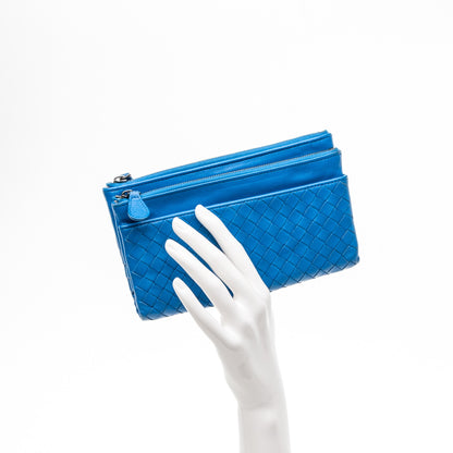Bottega Veneta Nappa Intrecciato Double Zip Clutch Wallet Blue 2 of 8