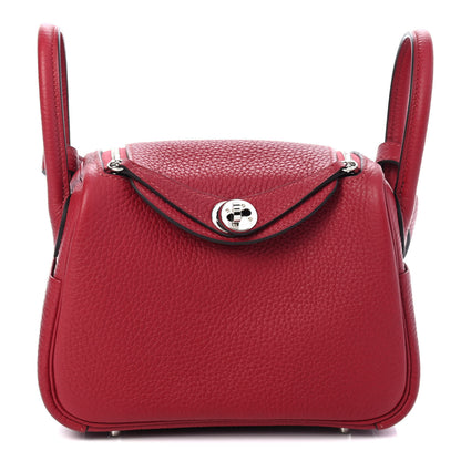 Hermes Taurillon Clemence Mini Lindy 20 Rouge Grenat 1 of 4