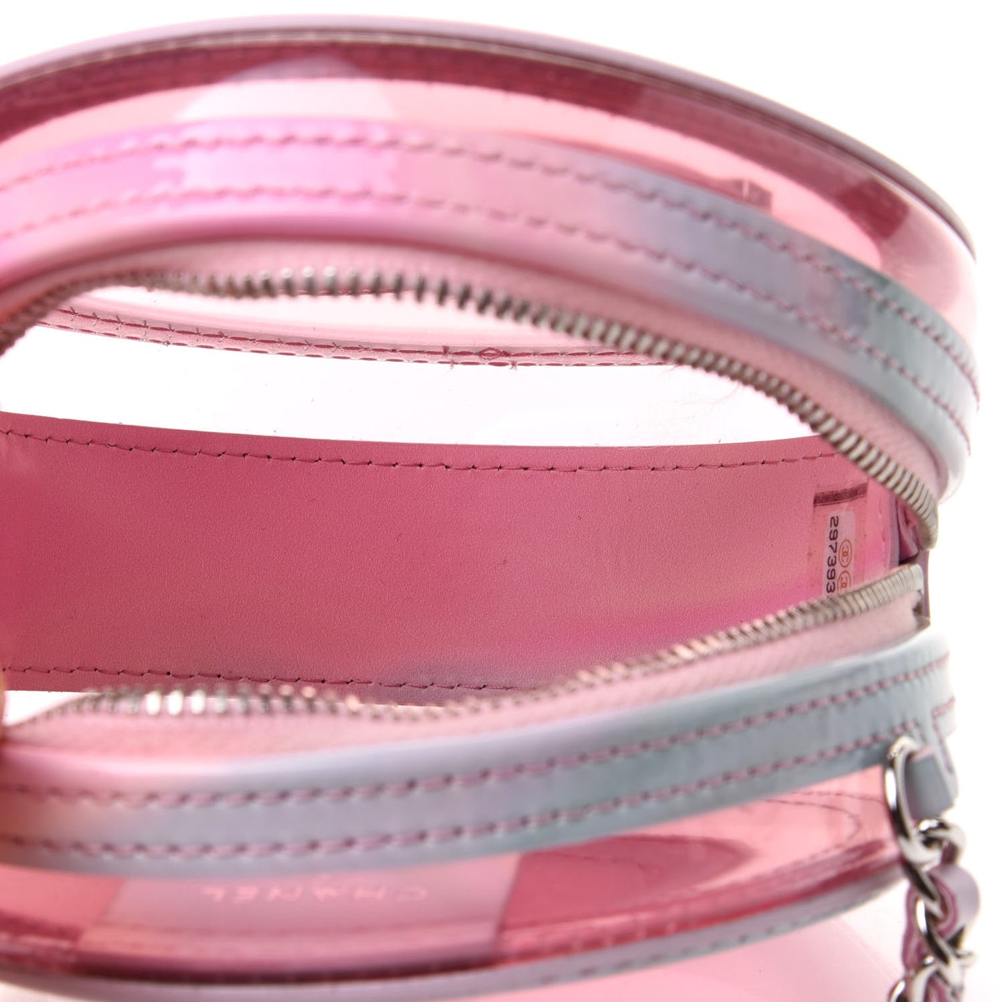 PVC Lambskin Filigree Round Clutch With Chain Pink