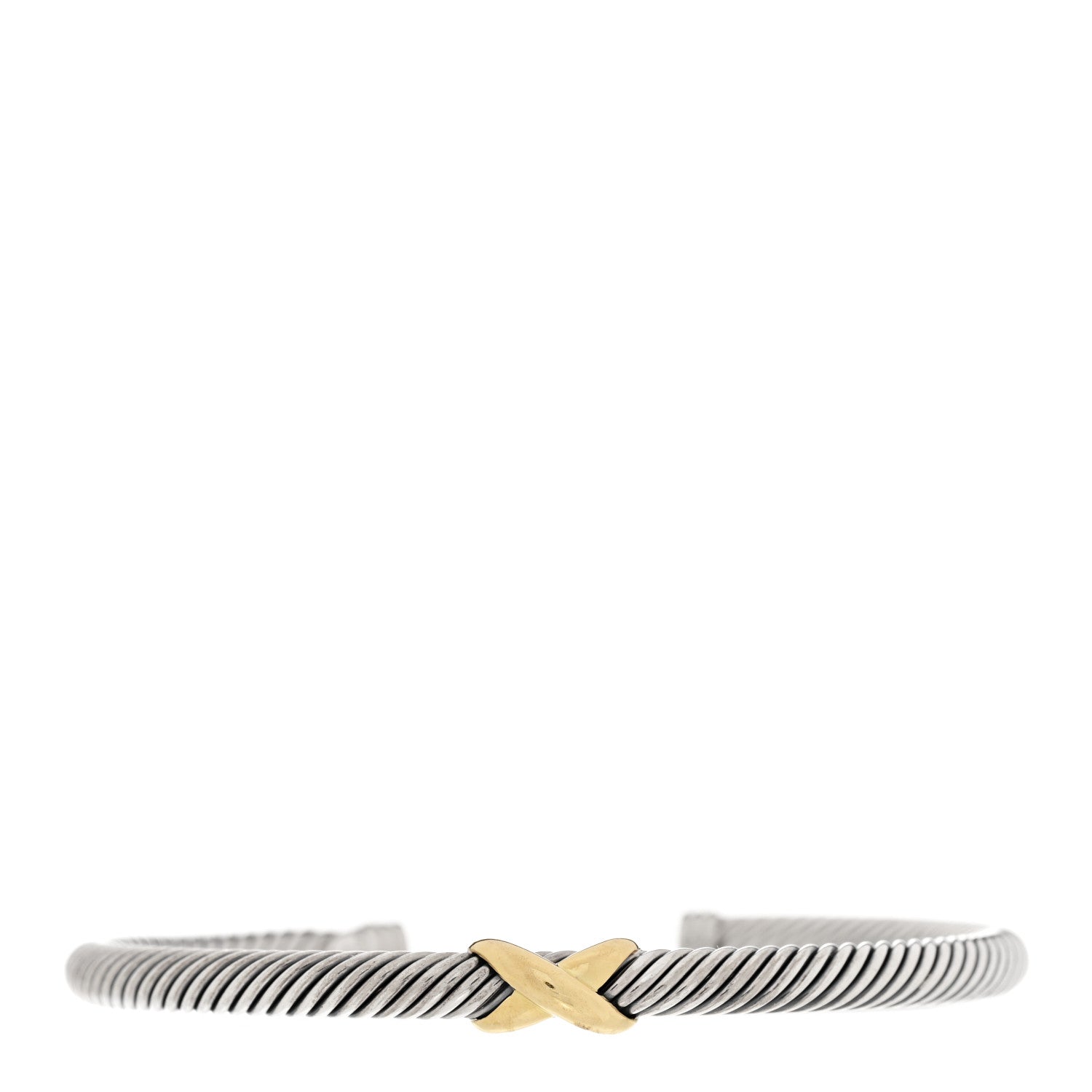 David Yurman Sterling Silver 18K Yellow Gold 4mm X Station Cable Bracelet 1 of 3