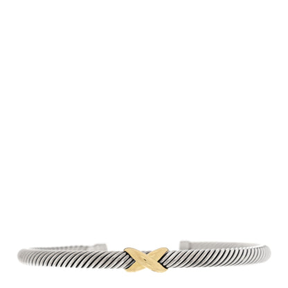 David Yurman Sterling Silver 18K Yellow Gold 4mm X Station Cable Bracelet 1 of 3