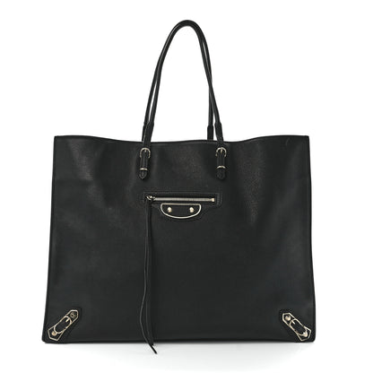Balenciaga Grained Calfskin Silver Metallic Edge Hardware Papier A4 Tote Black 3 of 12