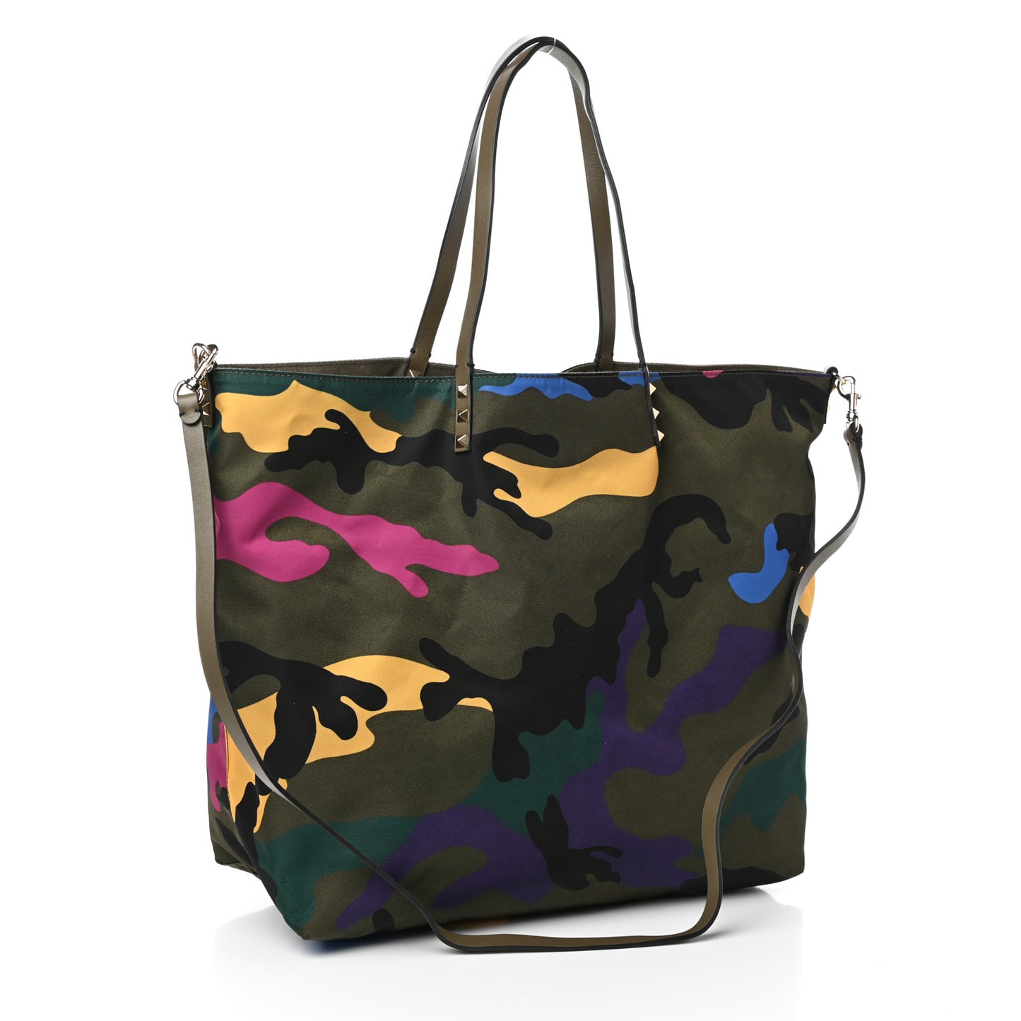 Canvas Camouflage Rockstud Reversible Tote Multicolor