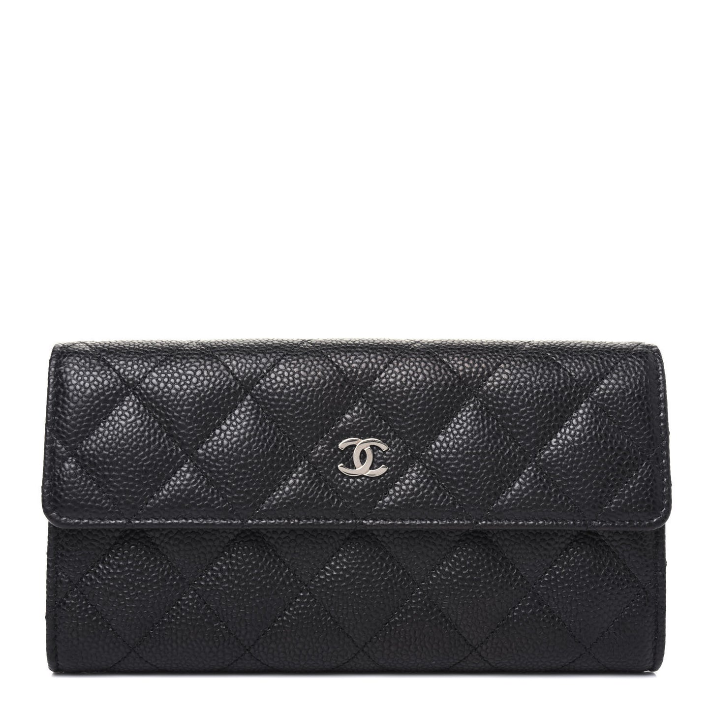 Caviar Quilted Large Gusset Flap Wallet Black