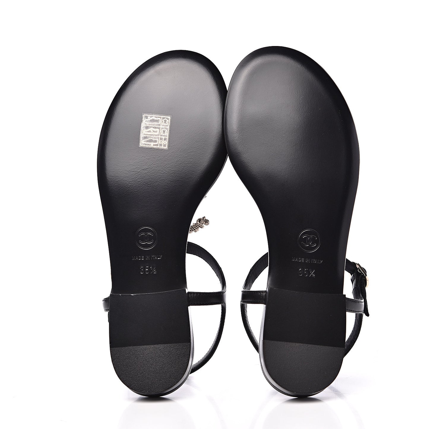 Lambskin Pearl CC Thong Sandals 35.5 Black