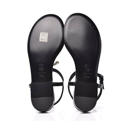 Chanel Lambskin Pearl CC Thong Sandals 35.5 Black 5 of 9
