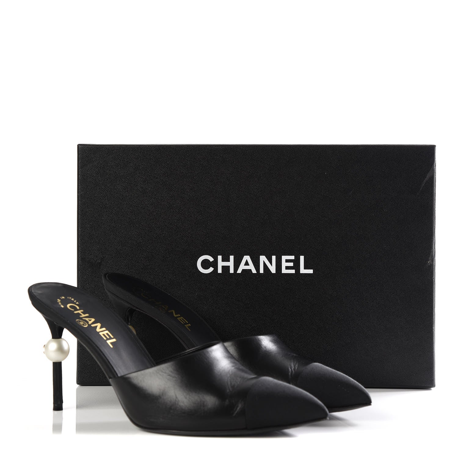 Chanel Goatskin Grosgrain Cap Toe Pearl Mule 40 Black 9 of 10