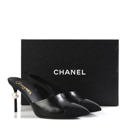 Chanel Goatskin Grosgrain Cap Toe Pearl Mule 40 Black 9 of 10