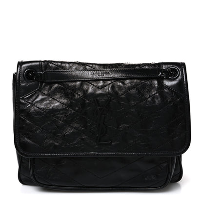 Saint Laurent Crinkled Calfskin Matelasse Monogram Medium Niki Chain Satchel Black 1 of 10
