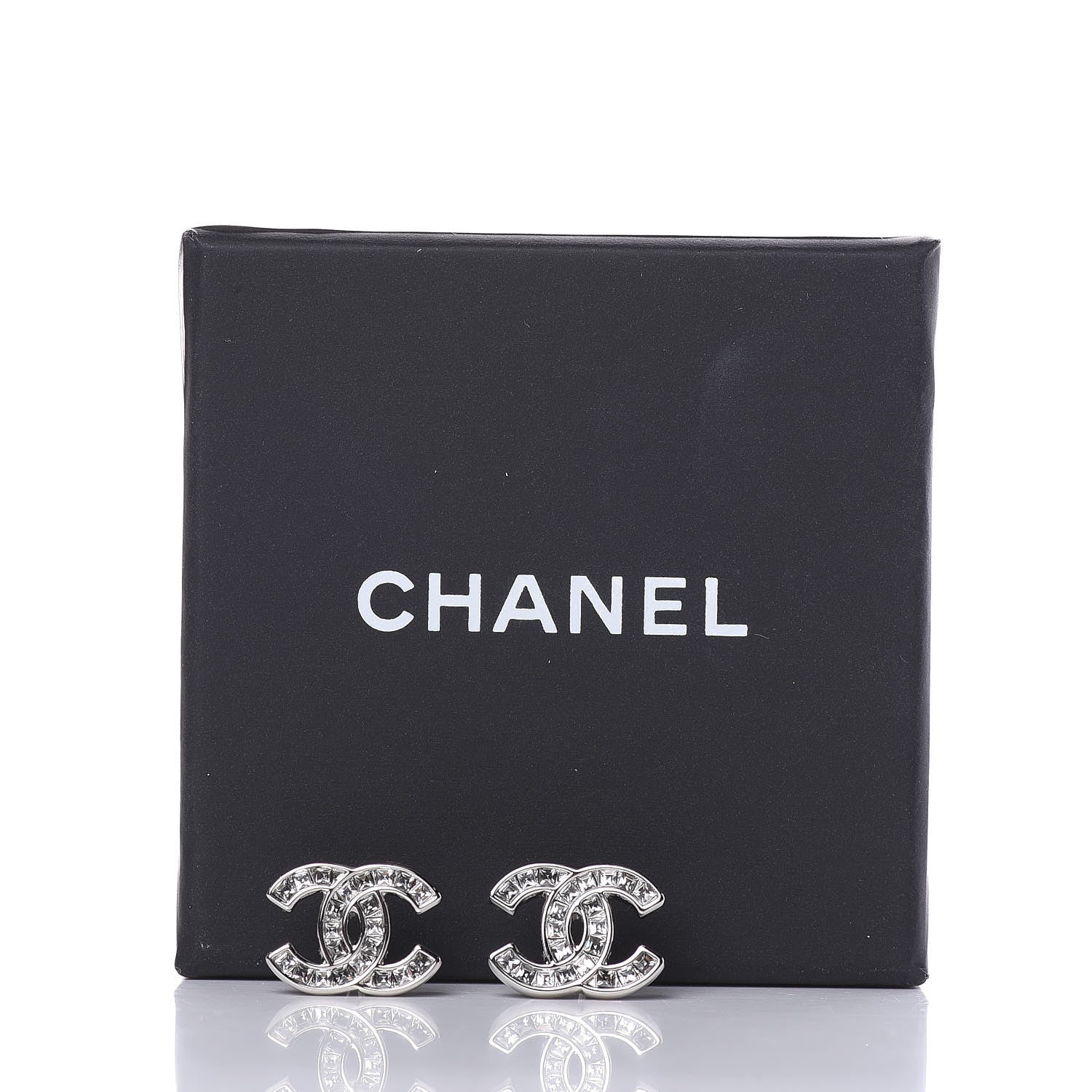 Chanel Baguette Crystal CC Earrings Grey Silver 4 of 4