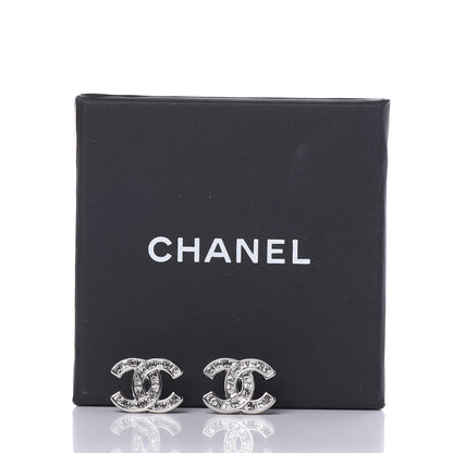 Chanel Baguette Crystal CC Earrings Grey Silver 4 of 4