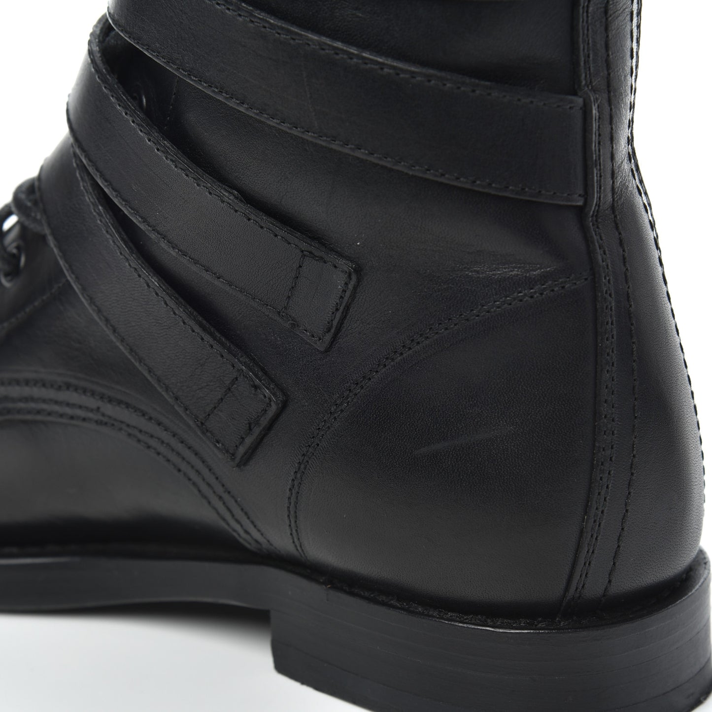 Smooth Calfskin Studded Strap Rangers Boots 37.5 Black