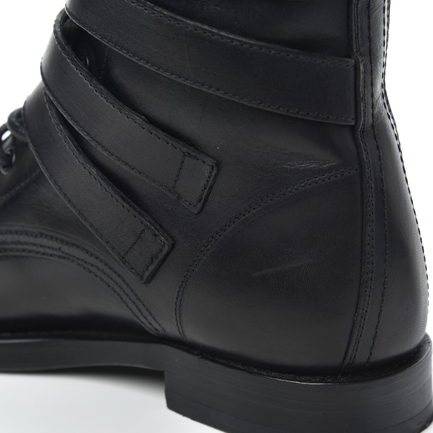 Saint Laurent Smooth Calfskin Studded Strap Rangers Boots 37.5 Black 16 of 16