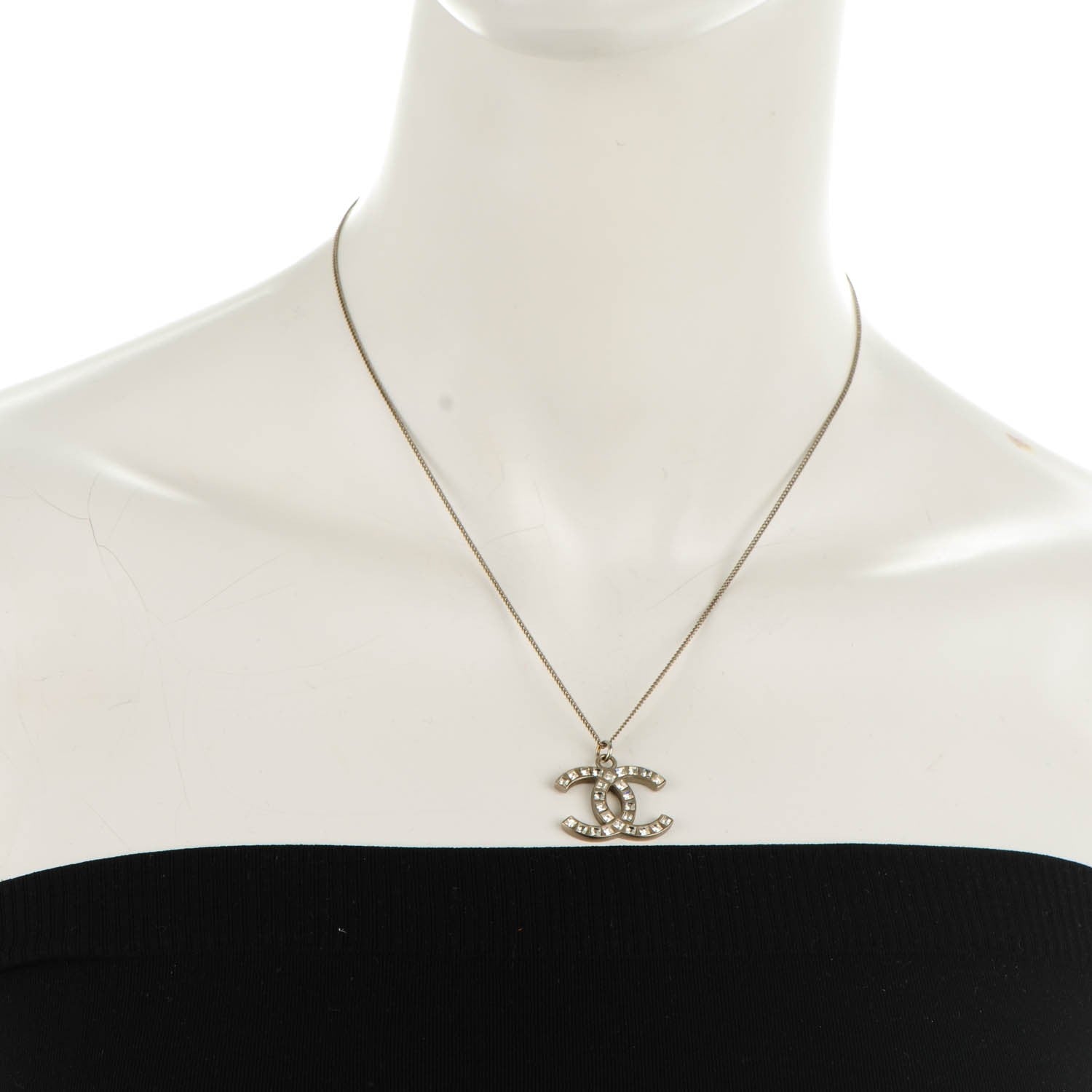 Chanel Baguette Crystal CC Necklace Silver 2 of 4