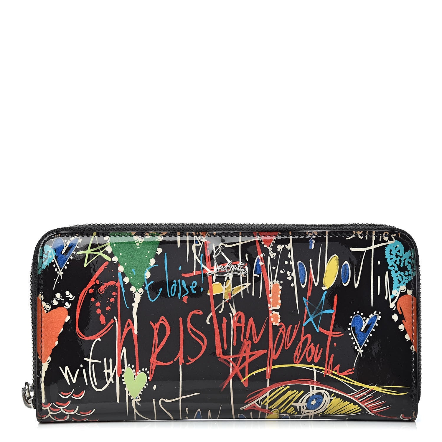 Christian Louboutin Patent Loubitag Graffiti Panettone Zip Wallet Black 1 of 10