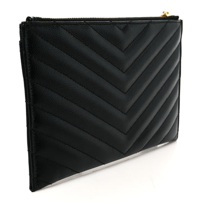 Saint Laurent Grain De Poudre Chevron Monogram Bill Pouch Black 3 of 9