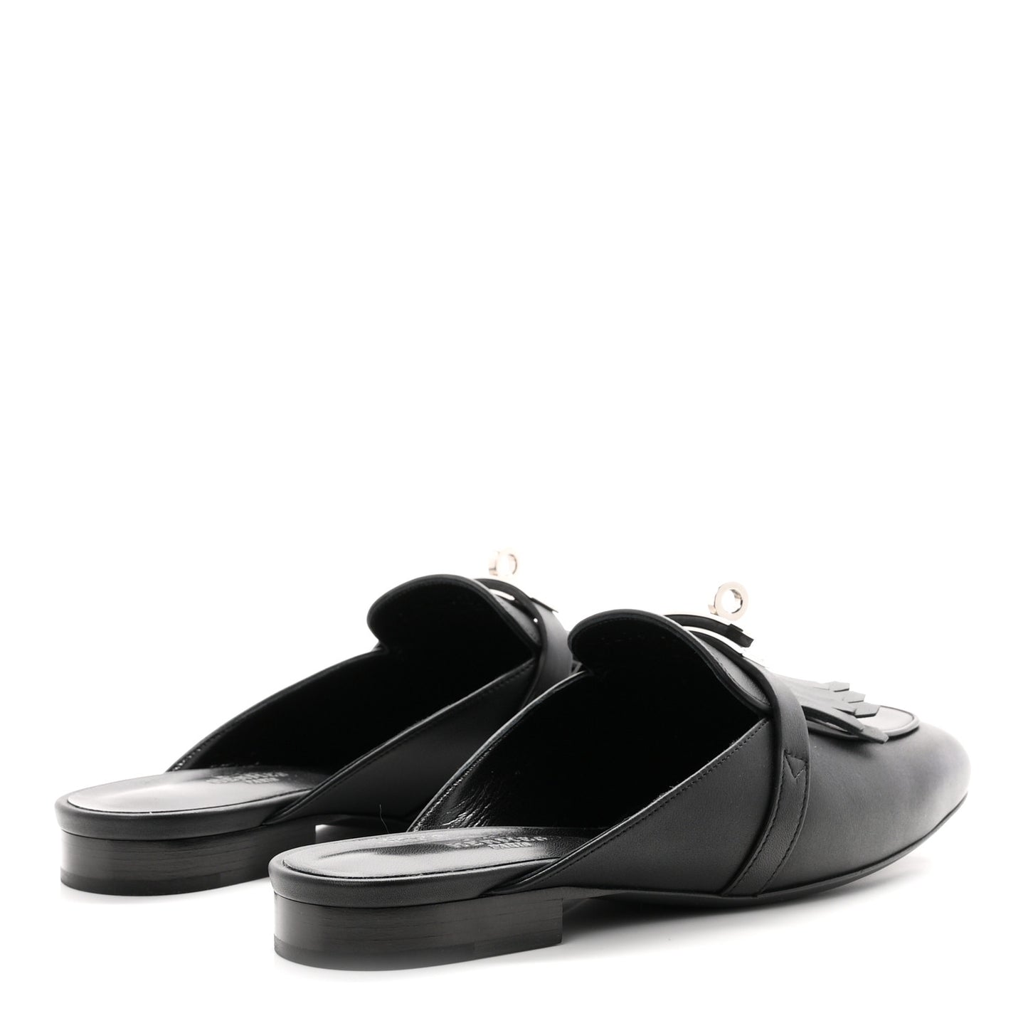 Fringed Calfskin Oz Mules 36.5 Black