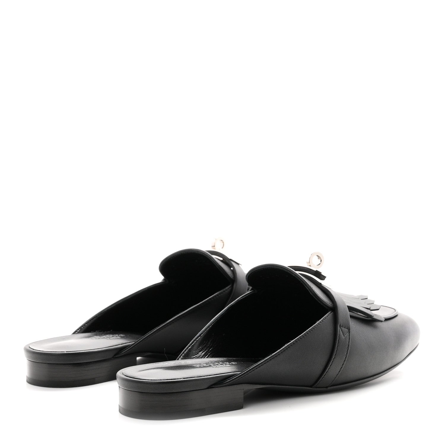 Hermes Fringed Calfskin Oz Mules 36.5 Black 5 of 10
