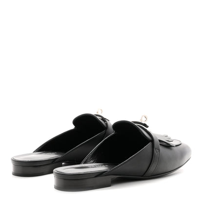 Hermes Fringed Calfskin Oz Mules 36.5 Black 5 of 10