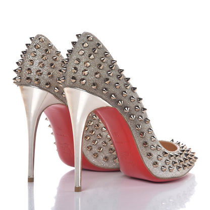 Christian Louboutin Glitter Mini Specchio Follies Spikes 100 Pumps 38 Ivory Colombe Metal 4 of 8