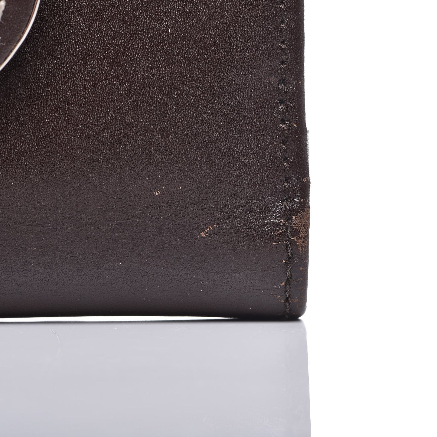 Calfskin Detective Compact Wallet Marron Fonce