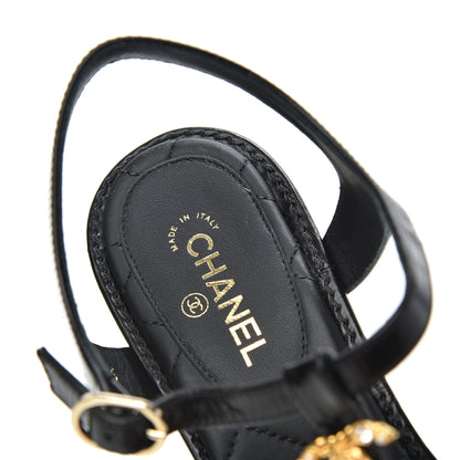 Chanel Calfskin Medallion CC Thong Sandals 38 Black 9 of 17