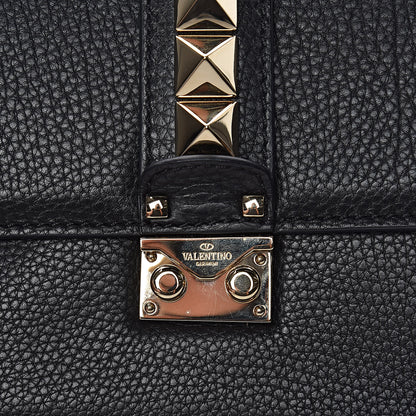 Valentino Garavani Pebbled Calfskin Medium Glam Lock Rockstud Flap Black 9 of 9