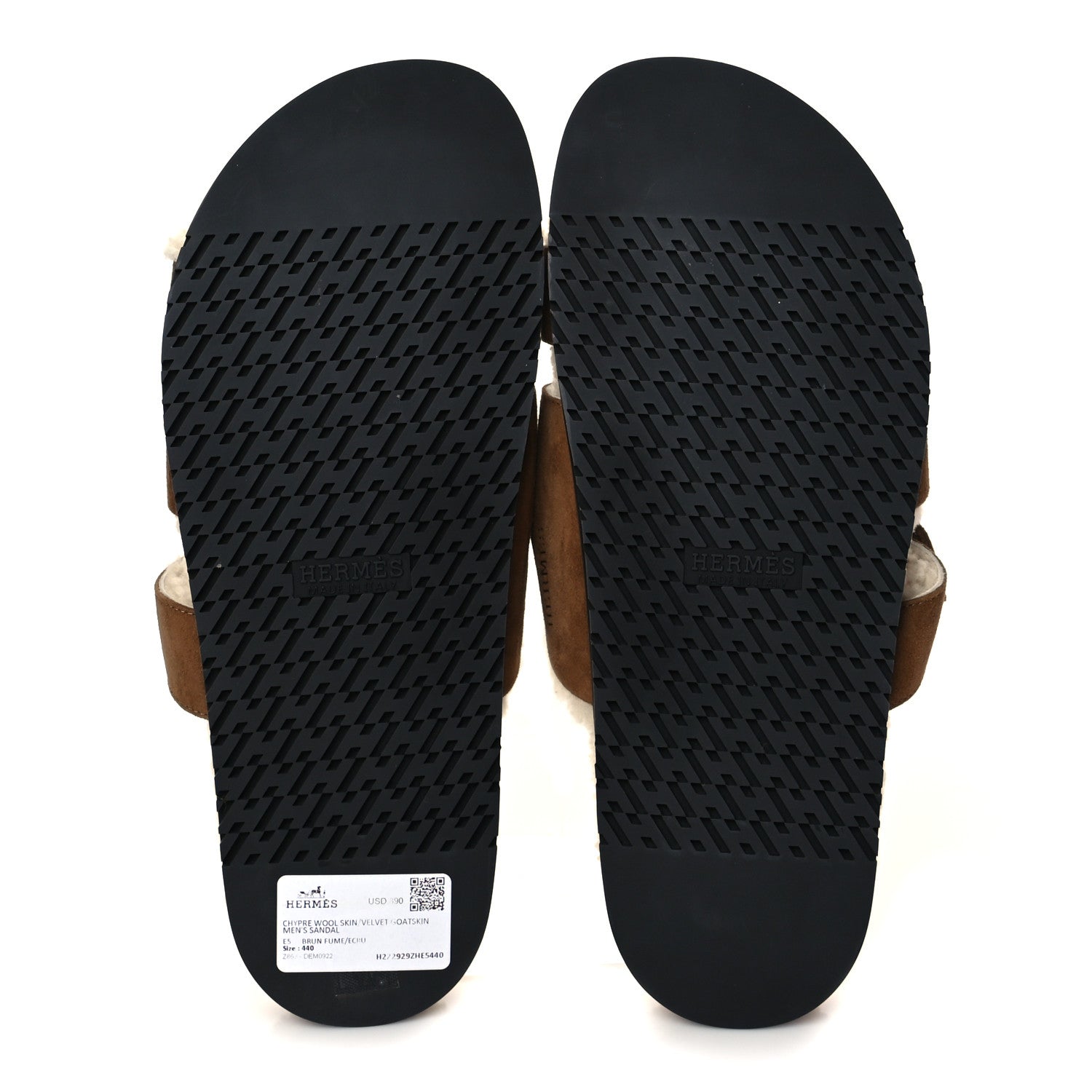 Hermes Suede Goatskin Woolskin Mens Chypre Sandals 44 Brun Fume Ecru 6 of 9