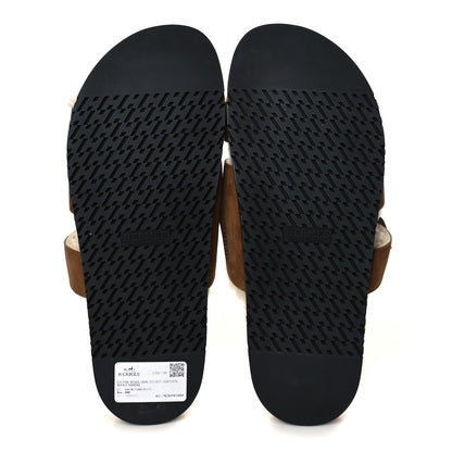 Hermes Suede Goatskin Woolskin Mens Chypre Sandals 44 Brun Fume Ecru 6 of 9