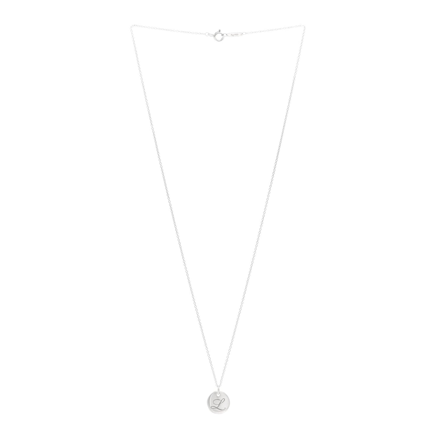 Sterling Silver Letter L Disc Pendant Necklace