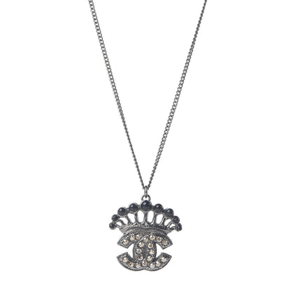 Chanel Crystal CC Crown Pendant Necklace Silver 1 of 3