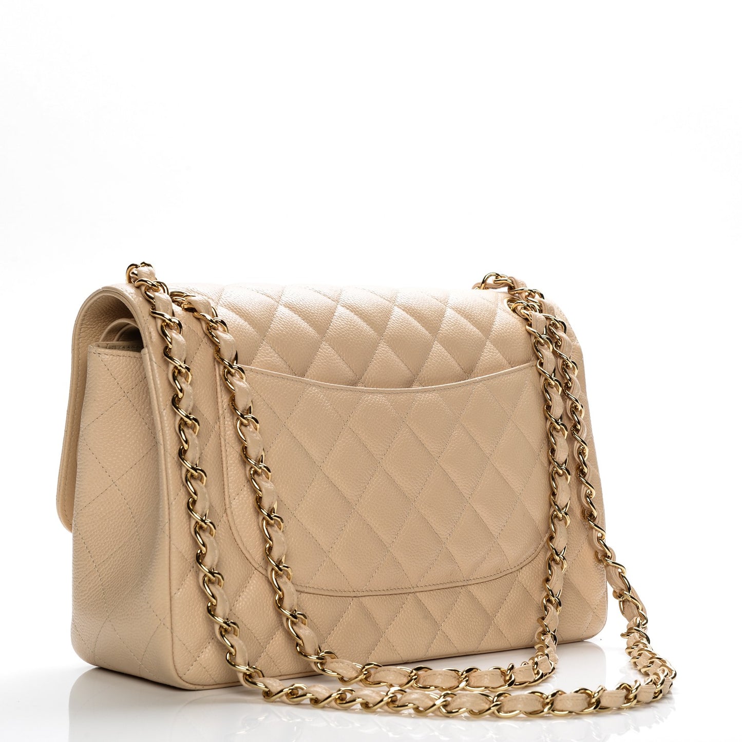 Caviar Quilted Jumbo Double Flap Beige Clair