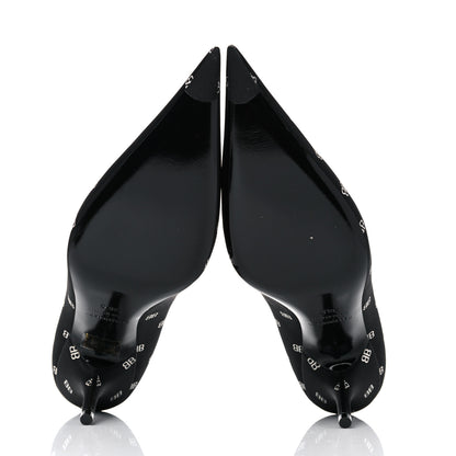 Balenciaga Crepe Satin BB Allover Logo Knife 80mm Pumps 38.5 Black 5 of 9