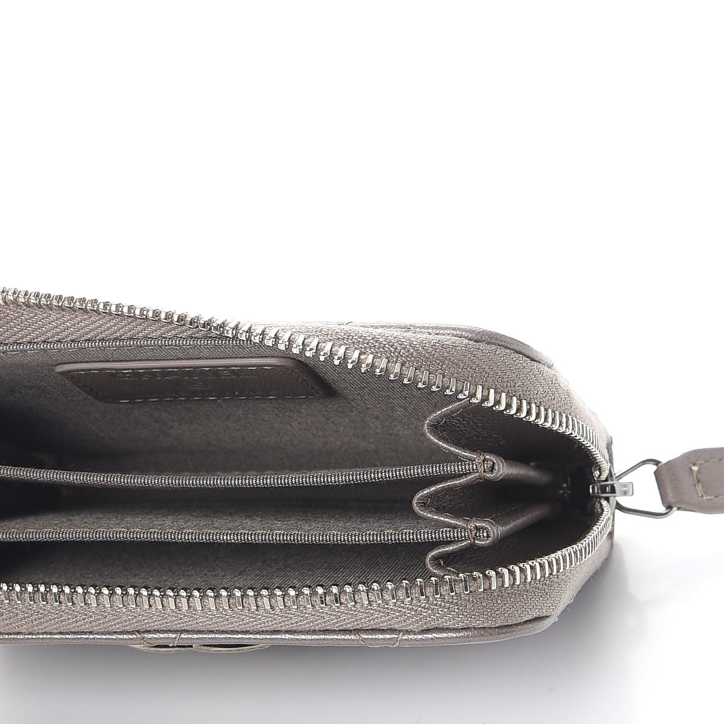 Calfskin Resin Quilted Zip Around Coin Purse Grey