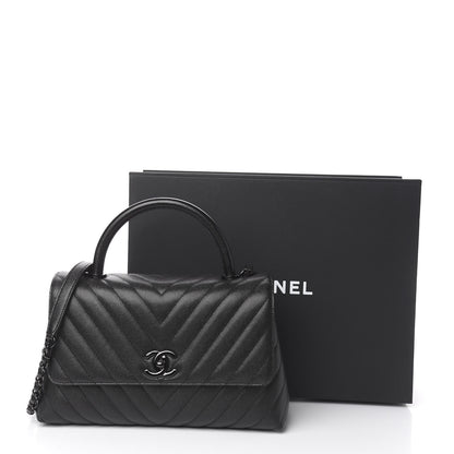 Chanel Caviar Chevron Quilted Small Coco Handle Flap So Black 12 of 12